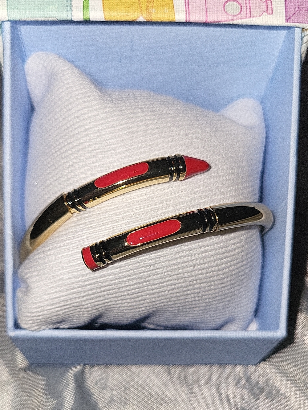 Red Crayon Hinged Cuff Bracelet Bnib
